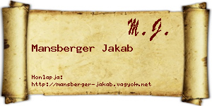 Mansberger Jakab névjegykártya